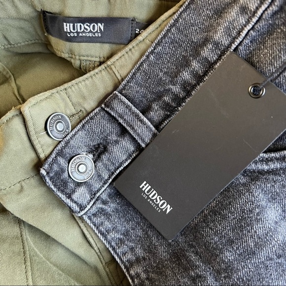 NWT Hudson color block asymmetrical frayed mini skirt khaki and black denim - Picture 11 of 16